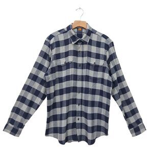 Tailor Vintage Flannel Shirt Mens Large Blue Stretch Button Up Long Sleeve Plaid